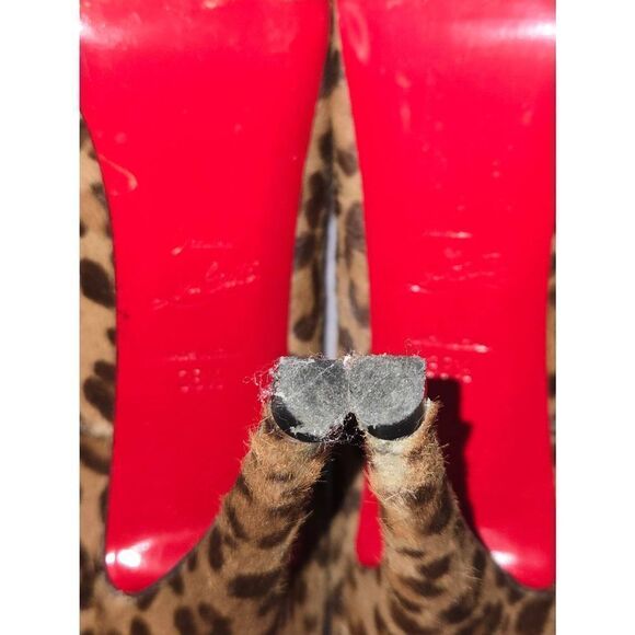 Christian Louboutin Women's Size 38.5 Leopard Calf Hair Platform Peep Heel - Picture 9 of 11